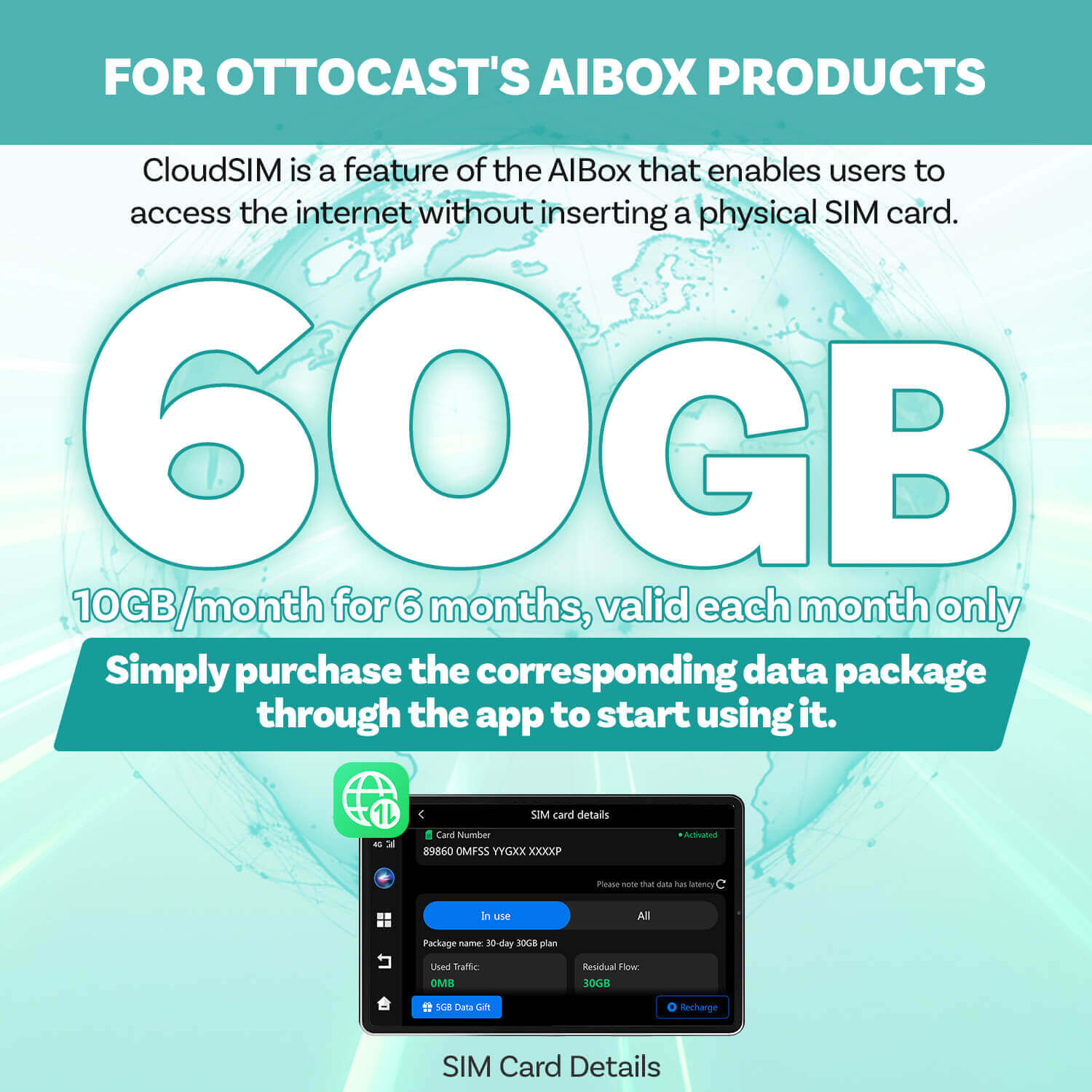 Ottocast CloudSIM - 10 جيجابايت / 30 جيجابايت / 60 جيجابايت / 120 جيجابايت