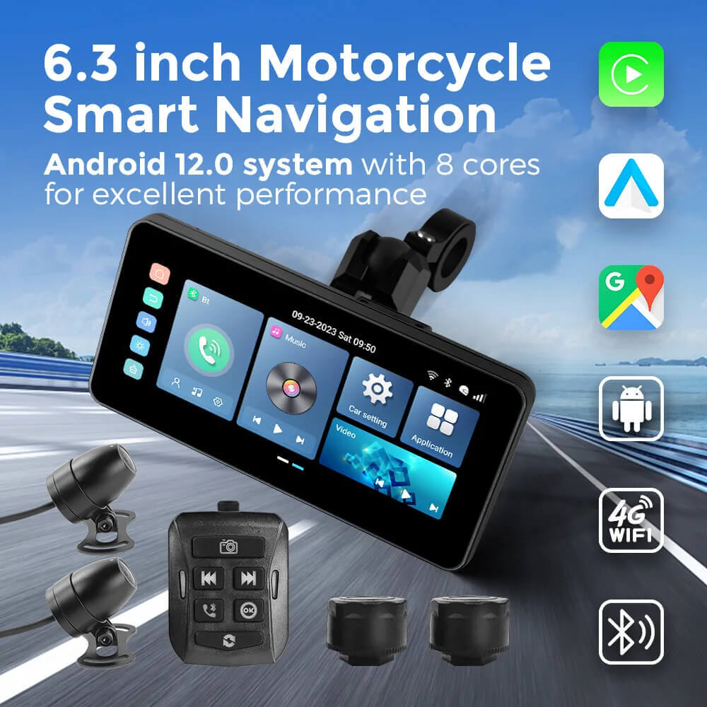 CarPlay Lite C5 Ultra – شاشة دراجة نارية بنظام Android 12 مع GPS وكاميرا DVR