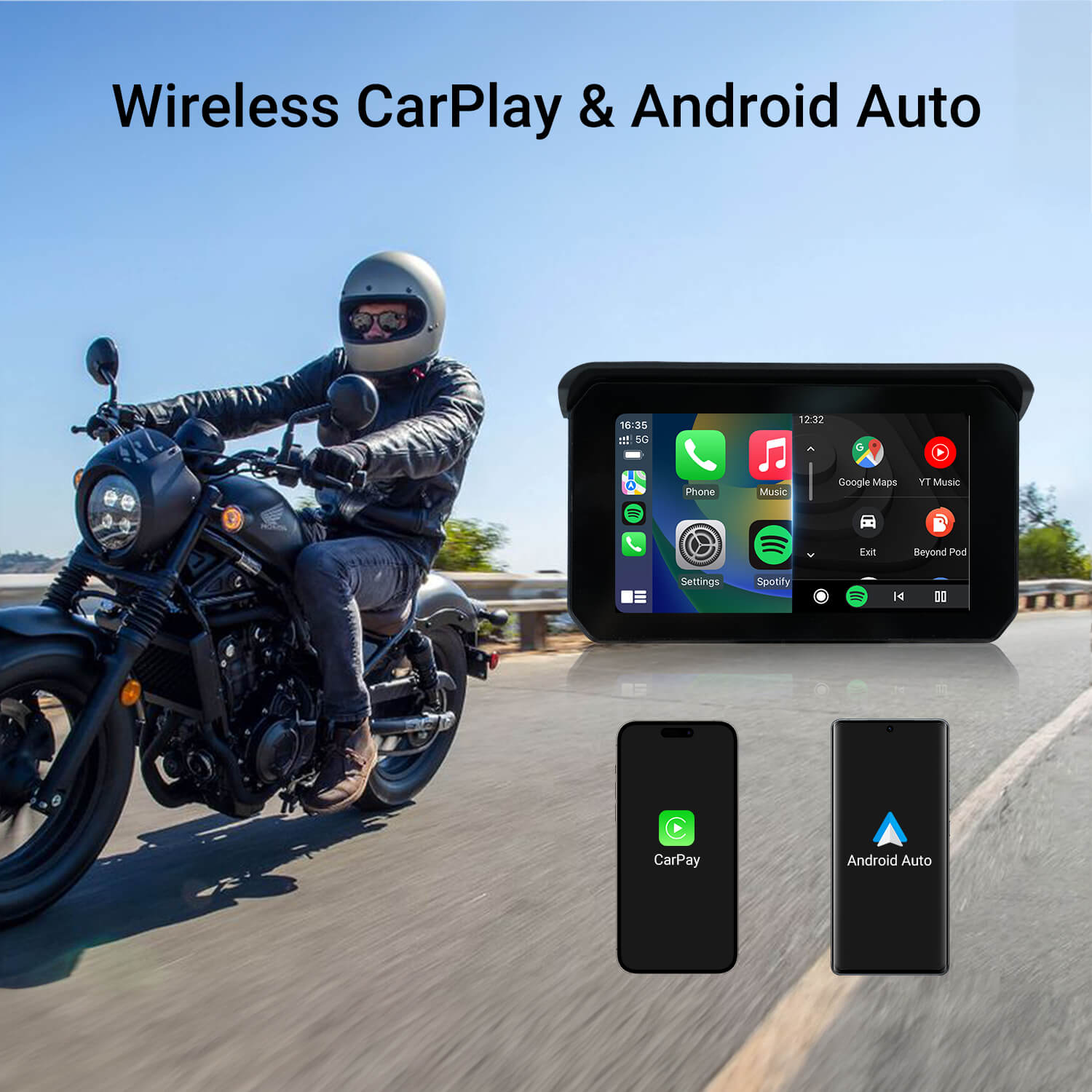 CarPlay Lite C5 SE – شاشة دراجة نارية محمولة مع نظام GPS و CarPlay/Android Auto لاسلكيين
