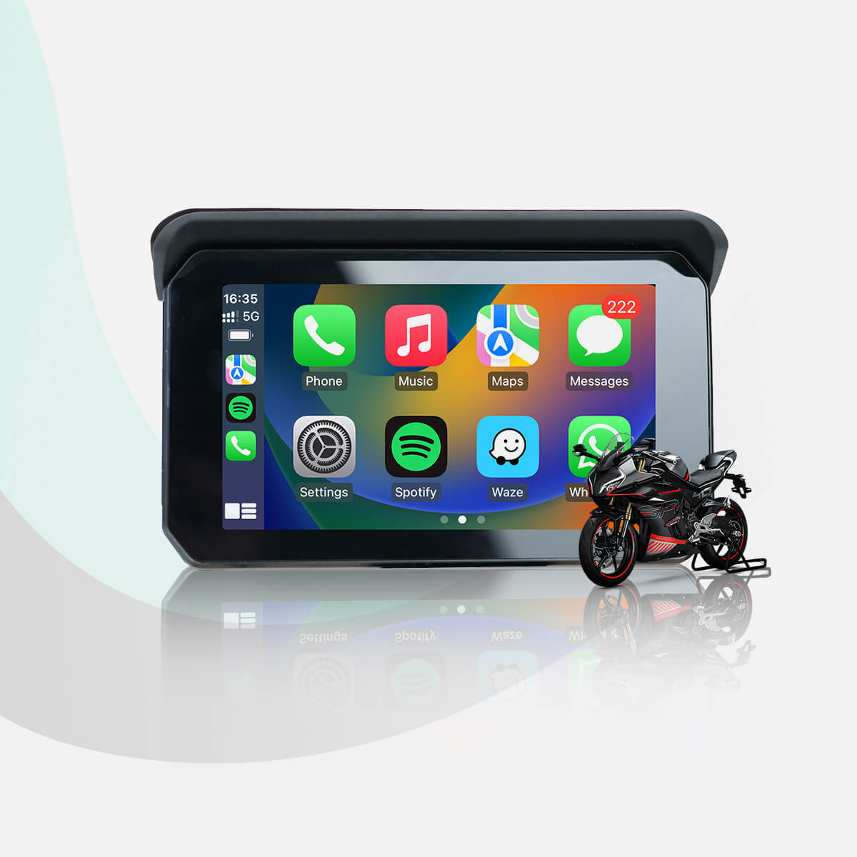 CarPlay Lite C5 SE – شاشة دراجة نارية محمولة مع نظام GPS و CarPlay/Android Auto لاسلكيين
