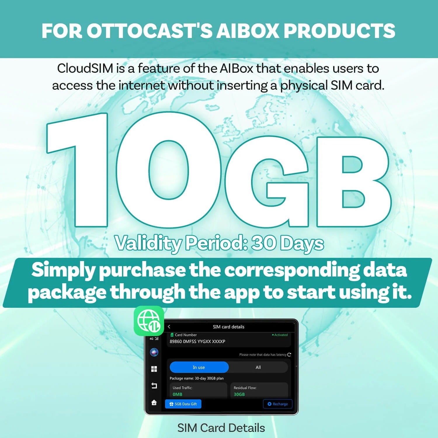Ottocast CloudSIM - 10 جيجابايت / 30 جيجابايت / 60 جيجابايت / 120 جيجابايت