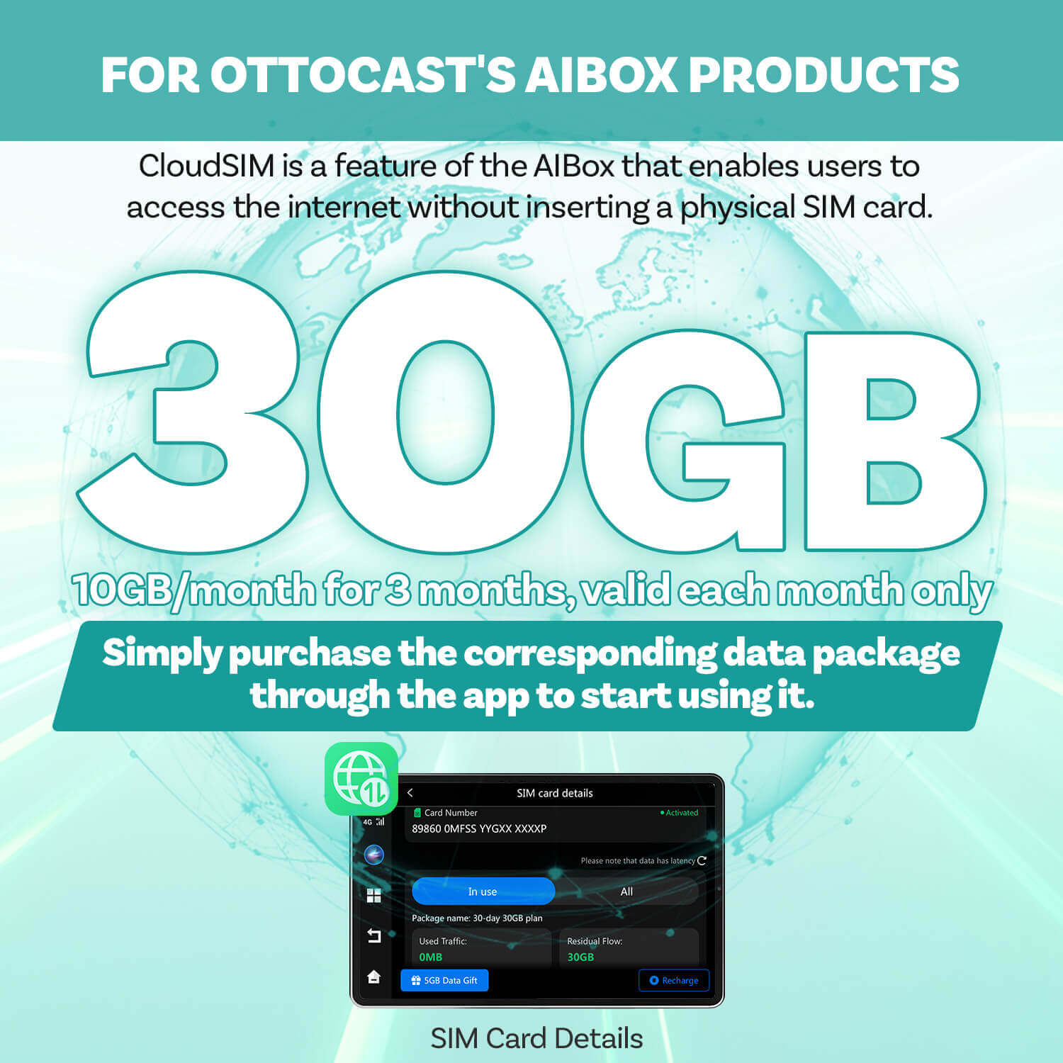 Ottocast CloudSIM - 10 جيجابايت / 30 جيجابايت / 60 جيجابايت / 120 جيجابايت