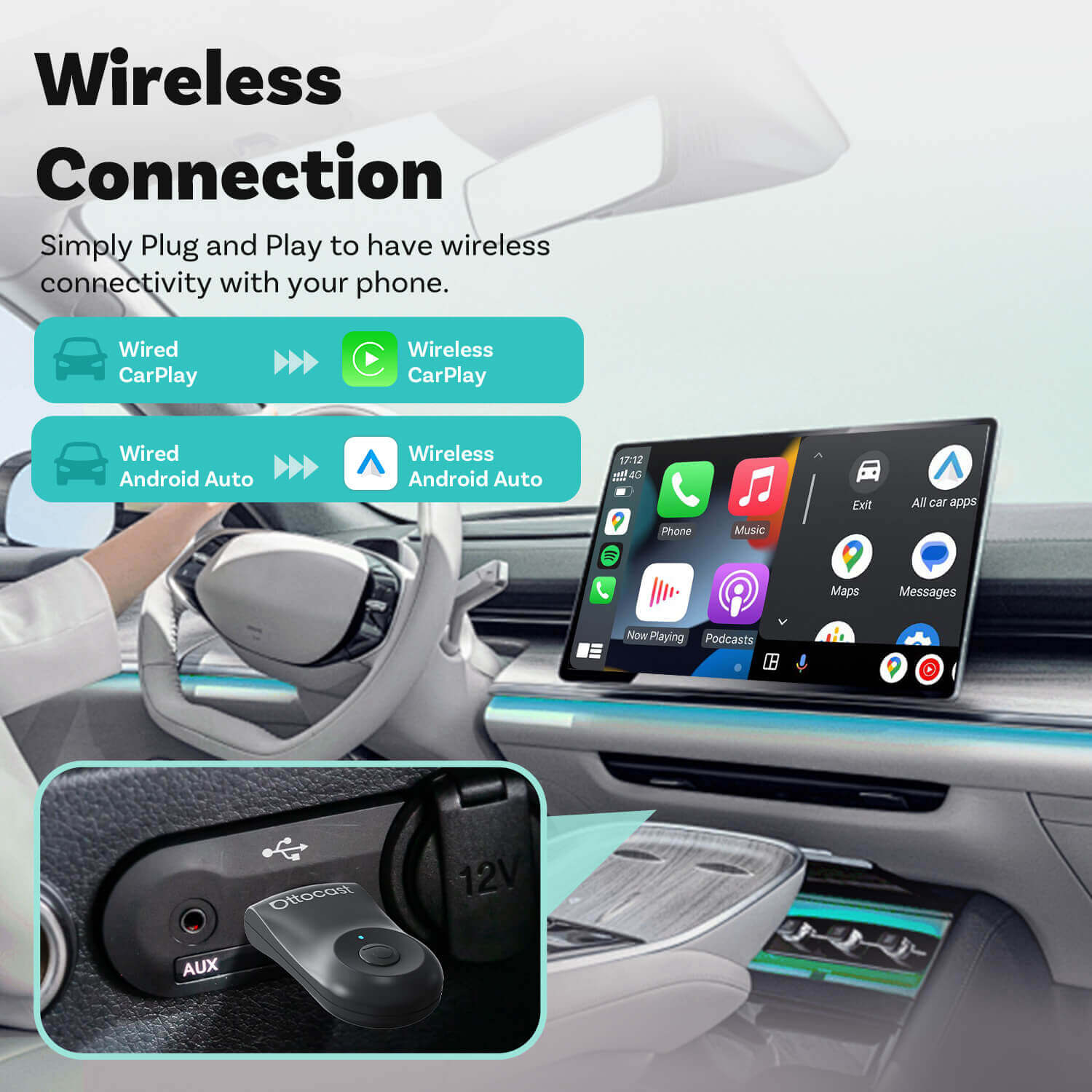 (سعر حصري) محول Mini لاسلكي 2 في 1 لـ CarPlay و Android Auto